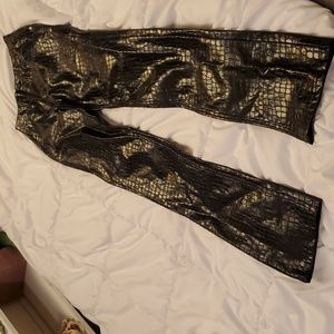 Black gator print pleather pants